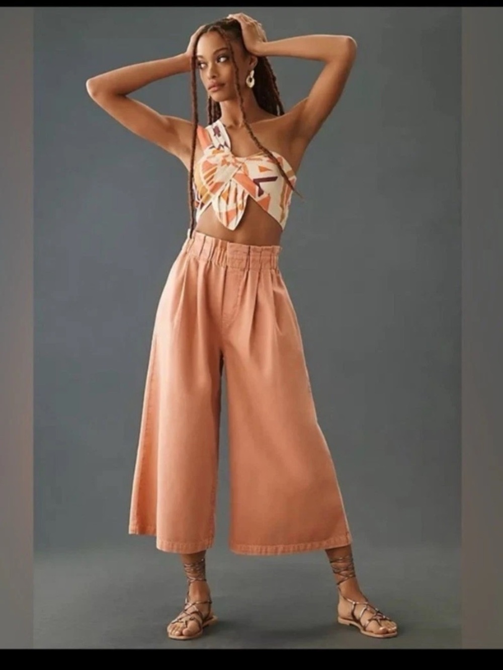 Pilcro Wide-Leg Cropped Pants in Dusty Peach